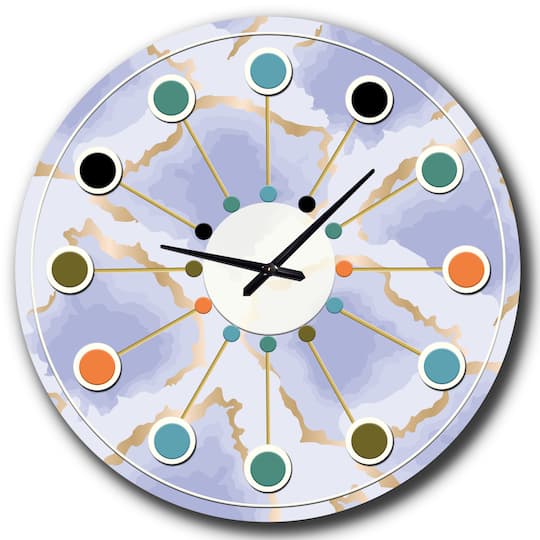 Designart 'Pastel Blue And Gold Abstract Shapes Pattern Mid-Century Modern Wall Clock